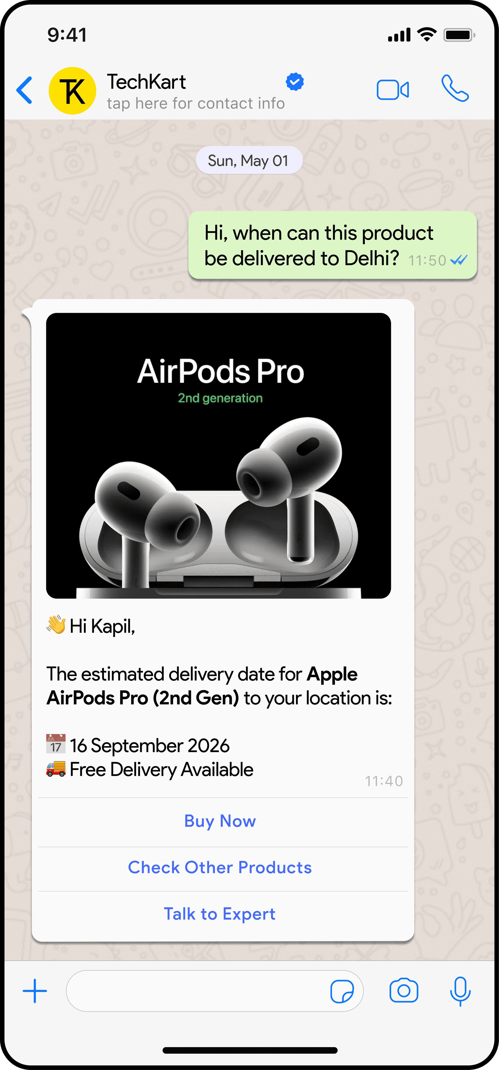 Ecommerce delivery conversation on WhatsApp